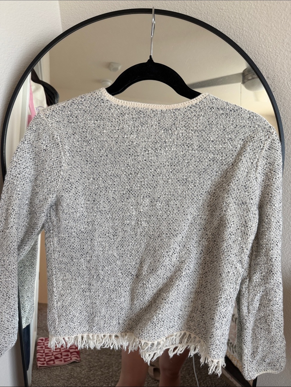 Theory Cream & Black Tweed Fringe-Hem Crewneck Sweater - Picture 2 of 2